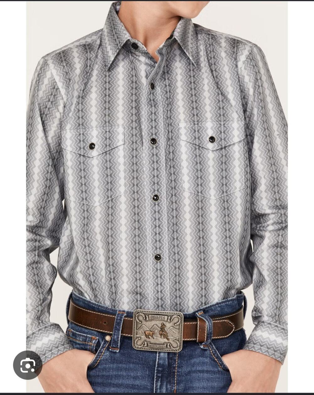 Panhandle Select Men's XXL Western Snap Button Down Shirt Geometric Zig Zag Gray
